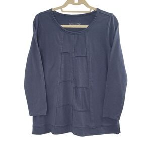 Soft Surroundings‎ Navy Blue Patchwork Raw Edge Seam Long Sleeve Top Small 2CK17